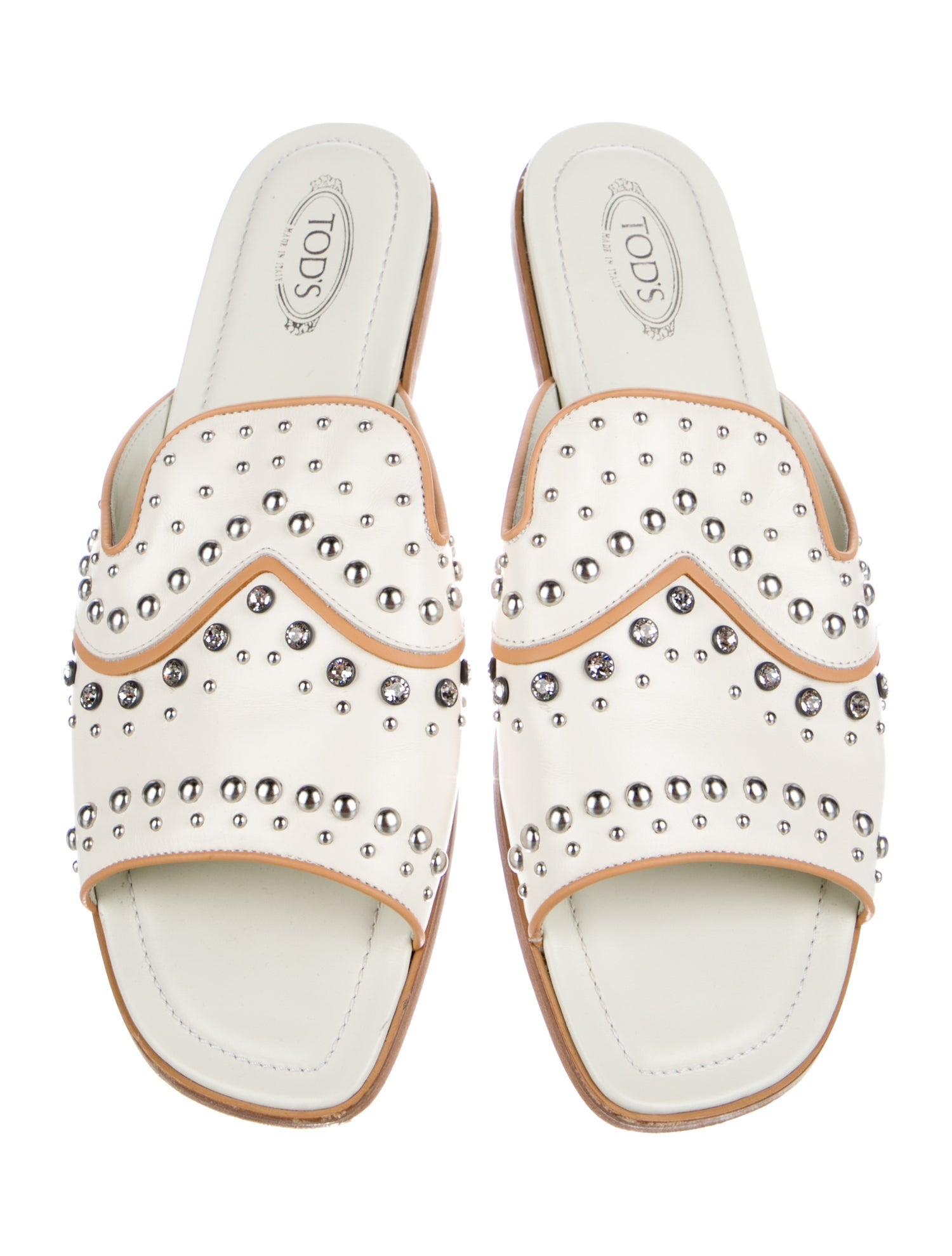 Tod's Leather Crystal Embellishments Slides